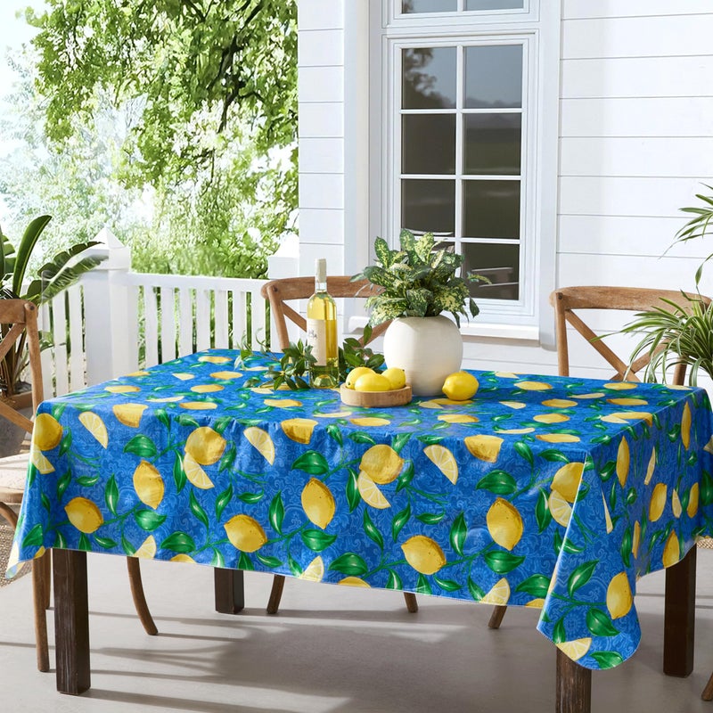 Newbridge Square Vinyl Tablecloth, 52 x 52 Inch, Mediterranean Zest Vinyl Flannel Backed Table Cloth, Lemon Print - Image 5
